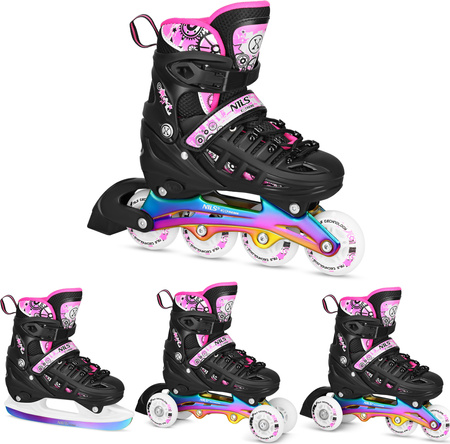 Łyżworolki, wrotki, łyżwy hokejowe, wrotko-rolki świecące LED z wymienną płozą 4w1 Nils Extreme NH10905 rozmiar S 31-34