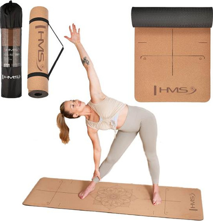 Mata do ćwiczeń jogi yogi fitness korkowa TPE HMS YM11 182x61x0.8 cm