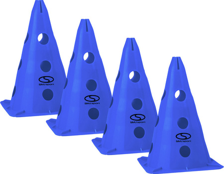 Zestaw pachołków treningowych z otworami SMJ 30 cm niebieskie 4 szt.