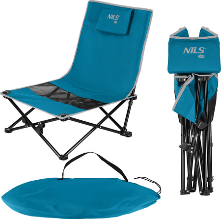 Krzesło turystyczne plażowe składane Nils Camp NC3306 niebiesko-szare 55×55×68cm