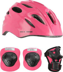 Zestaw kask 48-52 cm ochraniacze na kolana łokcie nadgarstki Nils Extreme MTW01 H210 różowy rozmiar S