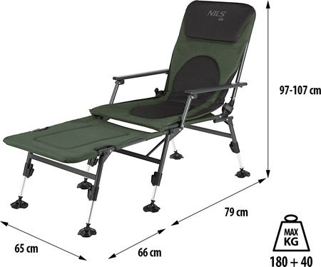 Fotel wędkarski krzesło z podnóżkiem turystyczne kempingowe Nils Camp nc1802