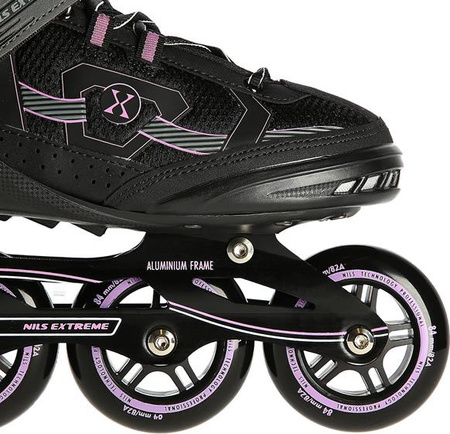 Łyżworolki rolki Nils Extreme NA9157 ABEC-9 koła 84mm czarno-fioletowy rozmiar 45