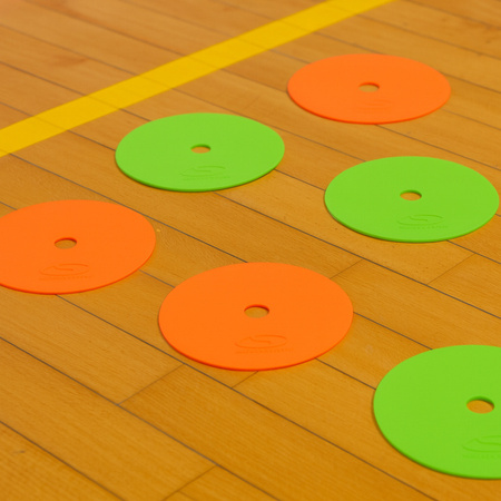 Znaczniki płaskie pachołki na parkiet SMJ sport 12 sztuk zielono-pomarańczowe 15cm