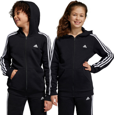Bluza dla dzieci adidas Essentials 3-Stripes Fleece Full-Zip Hoodie czarna HR6331