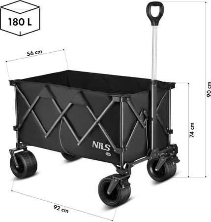 Wózek turystyczny transportowy plażowy XXL do 100kg Nils Camp NC2604 czarny 180 l