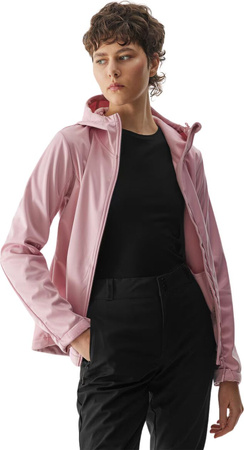 Kurtka przejściowa softshell z kapturem damska 4F F215 różowa 4FWSS24TSOFF215 56S