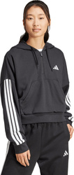 Bluza damska adidas Essentials 3-Stripes French Terry Quarter-Zip Hoodie czarna JN1956