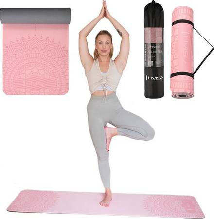 Mata do ćwiczeń jogi yogi fitness TPE HMS YM10 różowa 182x61x0.8 cm