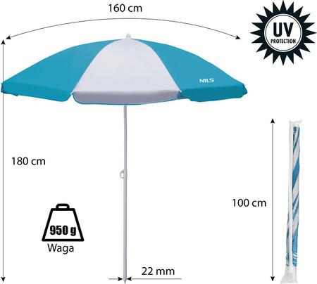 Parasol plażowy 180 cm Nils nc7813 turkusowy