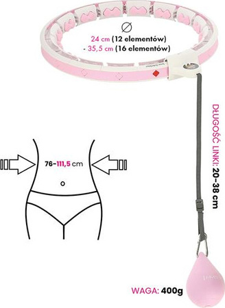 Hula hop z wypustkami i obciążnikiem licznik HMS hhw06 pink
