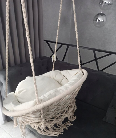 Huśtawka hamak ażurowy fotel wiszący 80x60cm z poduszką ecru
