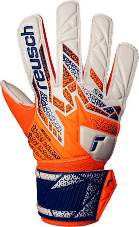 Rękawice bramkarskie Reusch Attrakt Solid Junior biało-pomarańczowo-niebieskie 5572516 2500