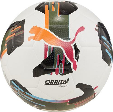 Piłka nożna Puma Orbita 5 Fusion biało-pomarańczowo-czarna 84331 01
