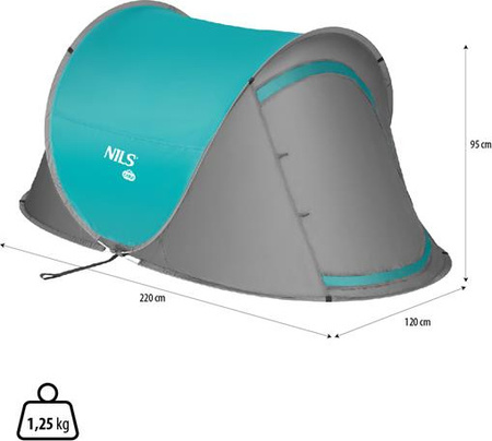 Namiot kempingowy turystyczny samorozkładający Nils camp NC3743 szaro-turkusowy 220x120x95cm