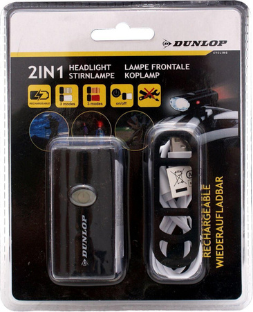 Lampka światło rowerowe 2w1 ładowanie usb uchwyt do mocowania na kasku Dunlop