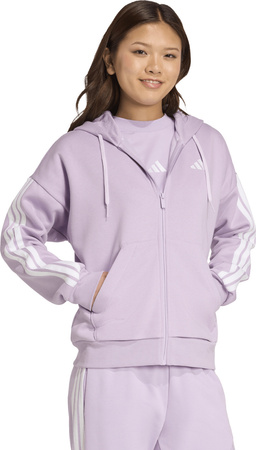 Bluza damska adidas Essentials 3-Stripes Full-Zip Fleece Hoodie fioletowa JY3080