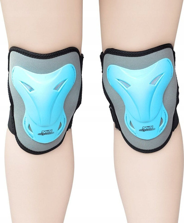 Zestaw ochraniaczy kolana łokcie nadgarstki na rolki deskorolkę hulajnogę Nils Extreme H716 szaro-niebieskie rozmiar L