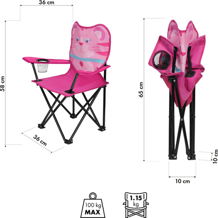 Krzesełko fotel kempingowy dziecięcy składany Nils camp NC3305 kot