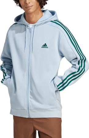 Bluza męska adidas Essentials Fleece 3-Stripes Full-Zip błękitna IJ8932