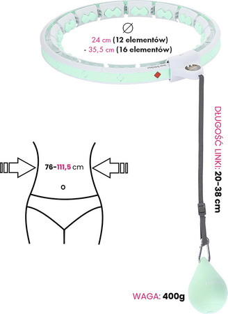 Hula hop z wypustkami i obciążnikiem licznik HMS hhw06 zielone