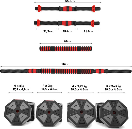 Sztanga gryf z obciążeniem sztangielki / hantle kompozyt SGC40 40 kg HMS