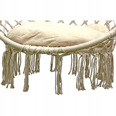 Huśtawka hamak ażurowy fotel wiszący 80x60cm z poduszką ecru