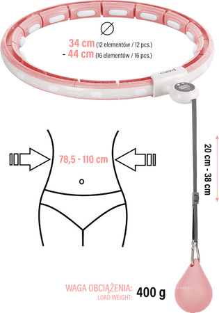 Zestaw hula hop magnetyczny z licznikiem HMS hhm15 różowe pas wyszczuplający br163 czerwony
