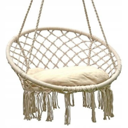 Huśtawka hamak ażurowy fotel wiszący 80x60cm z poduszką ecru