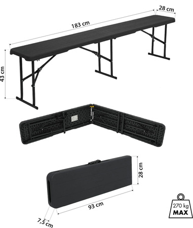 Ławka turystyczna kempingowa ogrodowa składana Nils Camp NC3404 antracyt 183x28x43cm