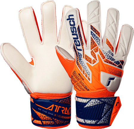 Rękawice bramkarskie Reusch Attrakt Solid Junior biało-pomarańczowo-niebieskie 5572516 2500
