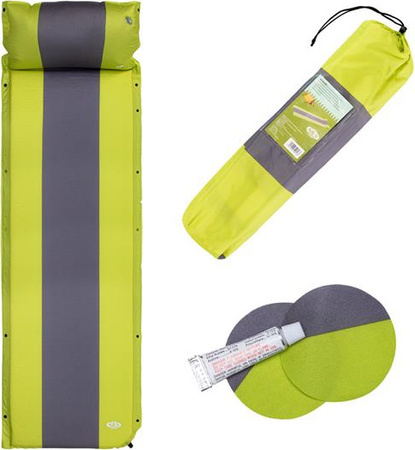 Mata samopompująca kempingowa turystyczna z poduszką Nils Camp NC4349 zielono-szara 193x58x3 cm