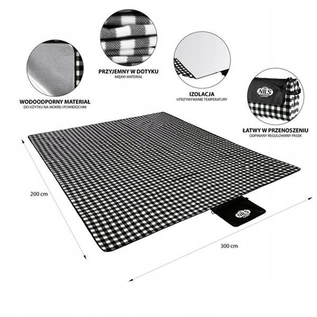 Koc piknikowy Nils Camp NC2310 biało-czarny 300x200 cm PE ALU