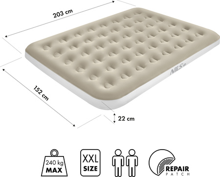 Materac turystyczny dmuchany dwuosobowy Nils Camp beżowy 203x152x22 cm