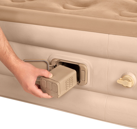 Materac dwuosobowy dmuchany king size beżowy Nils Camp NC2808 + pompka elektryczna Nils camp 200×145×35 cm