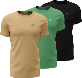 Koszulka męska 4F M3094 3pak beżowa, oliwkowa, czarna 4FWSS25TTSHM3094 92S