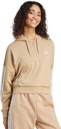 Bluza damska Essentials 3-Stripes French Terry Hoodie Quarter Zip beżowa JX7676