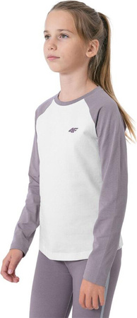Koszulka dla dziewczynki 4F biało-fioletwa HJZ22 JTSDL001 51S