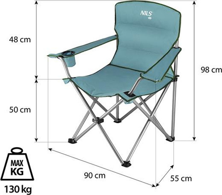 Krzesło fotel turystyczne składane Nils Camp NC3079 zielone 92x15cm