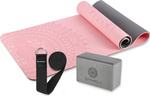 Zestaw do jogi yogi HMS mata fitness pilates różowa TPE YM10 kostka KJ02 pasek SJ01