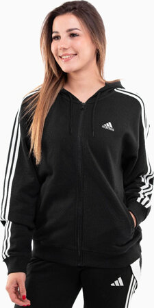 Bluza damska adidas Essentials 3-Stripes French Terry Oversized Full-Zip Hoodie czarno-biała IC8782