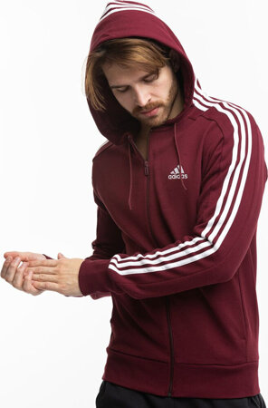 Bluza męska adidas Essentials French Terry 3-Stripes Full-Zip Hoodie bordowa IS1365