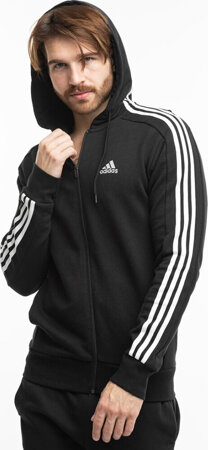 Bluza męska adidas Essentials French Terry 3-Stripes Full-Zip Hoodie czarna IC0433