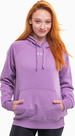 Bluza z kapturem kangurka damska Under Armour Rival Fleece Hoodie fioletowa 1379500 560