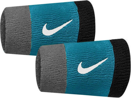 Frotki na nadgarstek Nike szerokie Swoosh 2 szt. szaro-niebiesko-czarne N0001586017OS