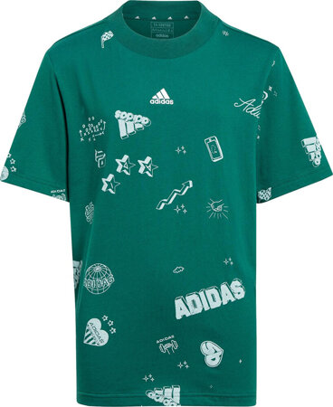 Koszulka dla dzieci adidas Brand Love Allover Print zielona IA1562