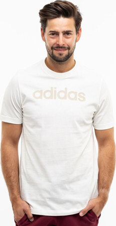 Koszulka męska adidas Essentials Single Jersey Linear Embroidered Logo Tee kremowa IS1345