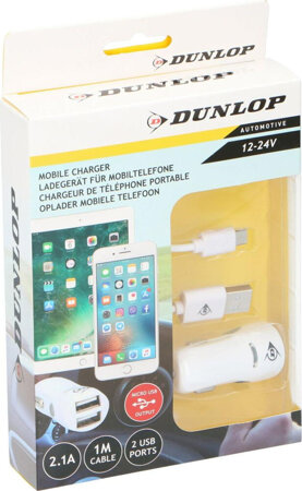 Ładowarka smochodowa 2 usb i kabel micro usb 2,1a Dunlop  