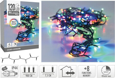 Lampki choinkowe łańcuch świetlny 120 LED timer multikolor