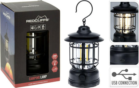 Latarka lampa camping czarna ładowanie usb Redcliffs